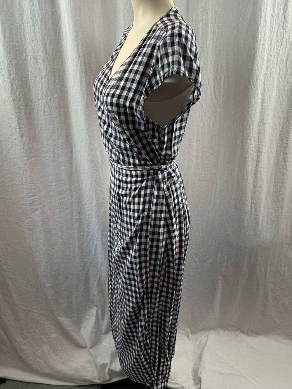 J. Crew Dark Navy & White Gingham Wrap Maxi Dress M - Picture 8 of 10